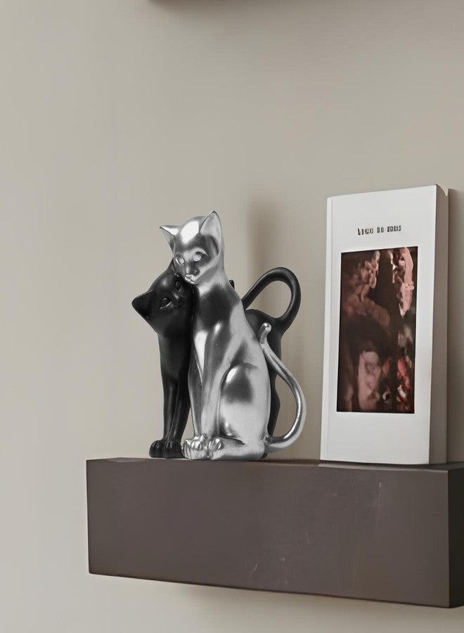 JOOMBE Black and Silver Cat Statue, Couple Sculpture Decor, Creative Art Multi-Color Cat Sculpture, Modern and Simple Home Living Room Decoration, Valentine's Day Gift for Women - Image 3